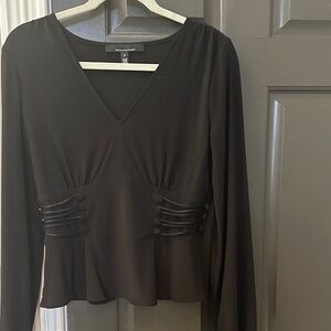 White House Black Market Black V-Neck Blouse with Button Detail